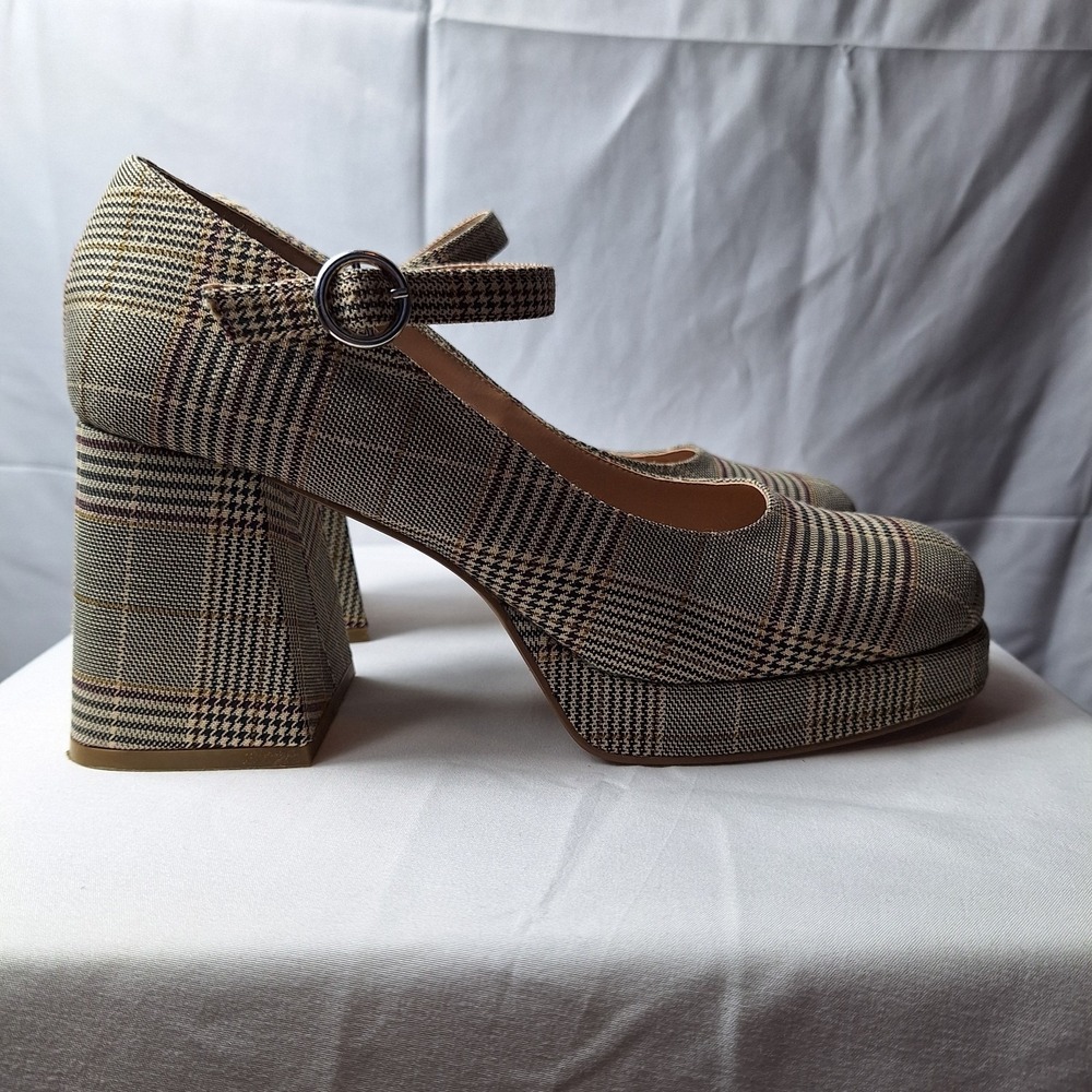 STEVE MADDEN Mingle Mary Jane Shoe Sz 8.5M Plaid Prep Chunky Block Heel 90s Y2K - Picture 5 of 10